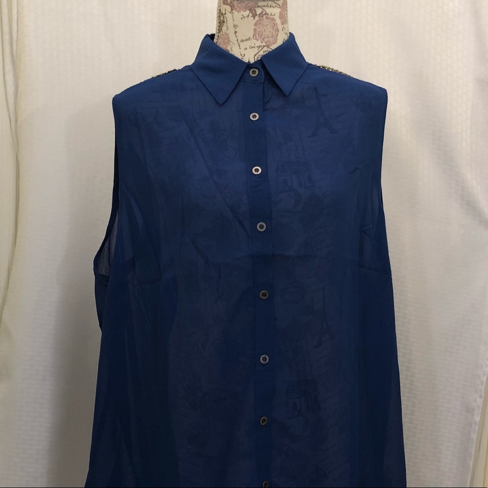 Sheer Blue sleeveless Blouse